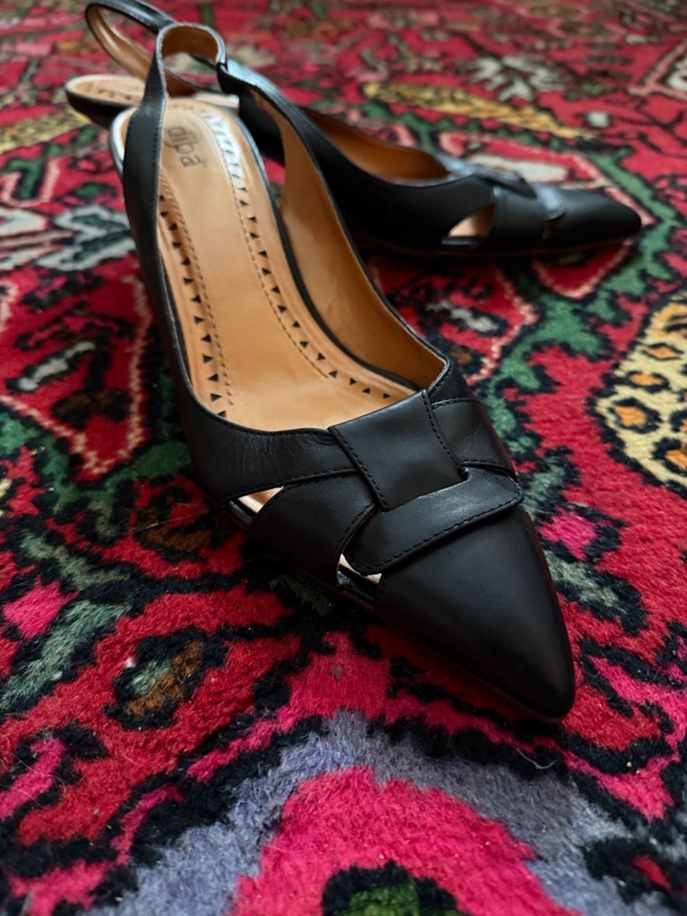 Diba Black Pointed Leather Slingback Heels